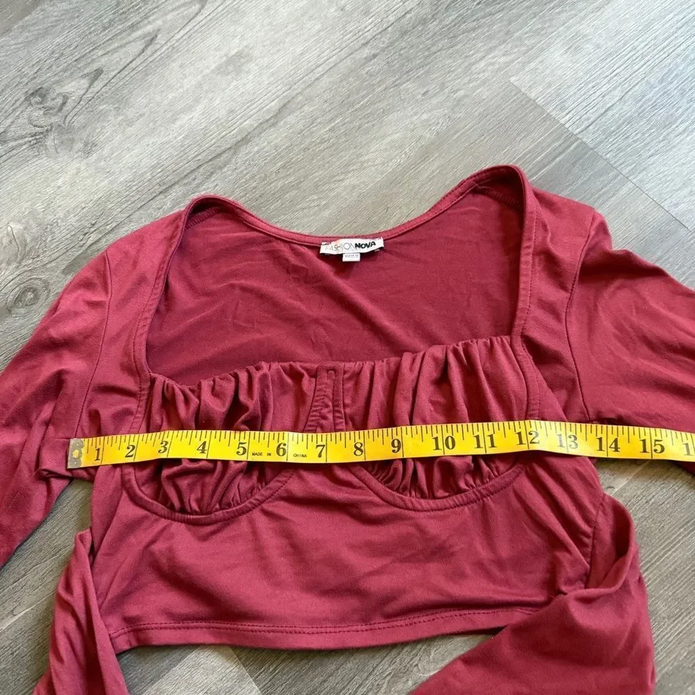 Fashion Nova Wrap Crop Top Wine Burgundy Medium Soft Stretch - Picture 8 of 10